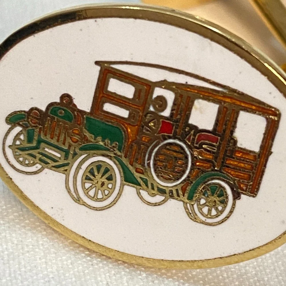 💎Mens Cuff Links Antique Car Enamel Cloisonne Bullet Back And Toggle